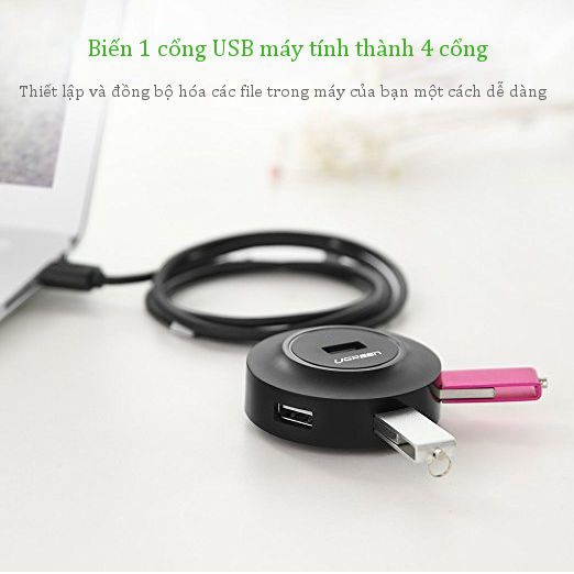 Hub USB Ugreen chia 1 cổng USB2.0 ra 4 cổng USB tốc độ cao CR106 20295 Màu Đen Dài 1.5m