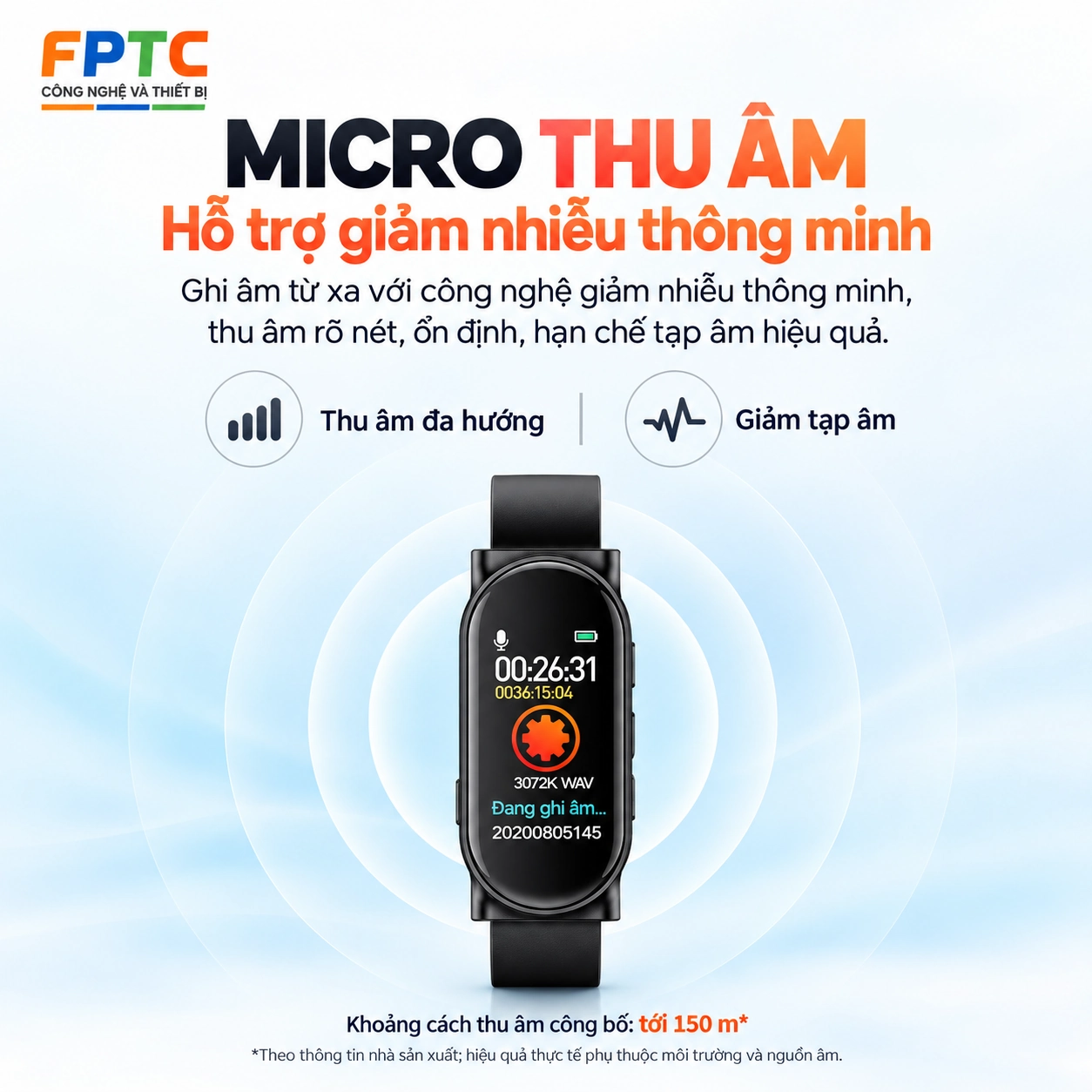 Máy ghi âm đồng hồ đeo tay Lenovo C1 – Ghi liên tục 15 giờ