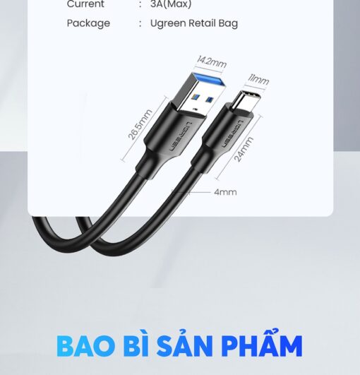 Cáp sạc nhanh và truyền dữ liệu Type C UGREEN 20881 dài 0.5m