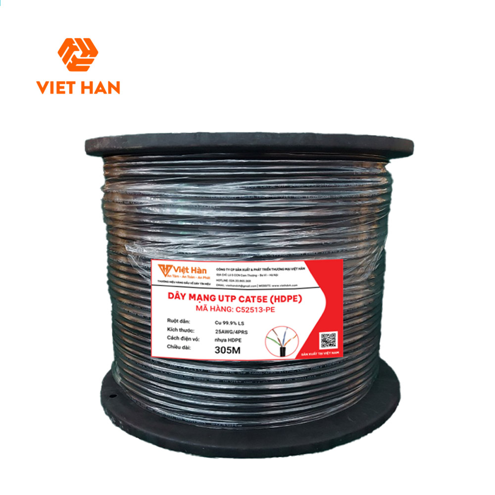 Cáp mạng 305m Việt Hàn CAT.5E UTP 25AWG HDPE 305m