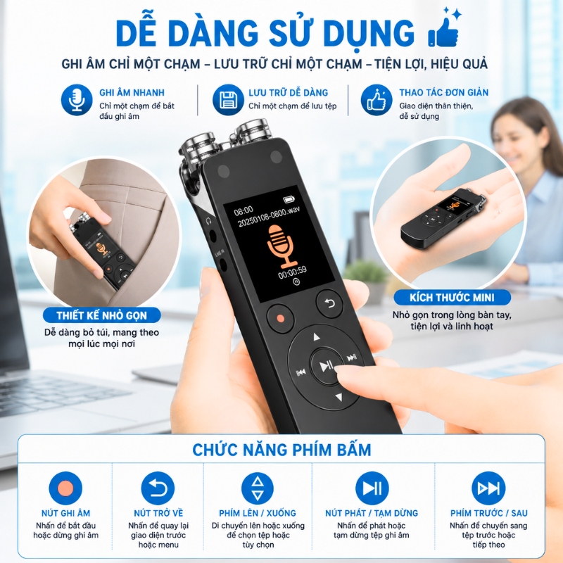 Máy Ghi Âm CS-X5S­R100­8W Cao Cấp – 3072Kbps, Bluetooth 5.2, Ghi Âm Siêu Nét