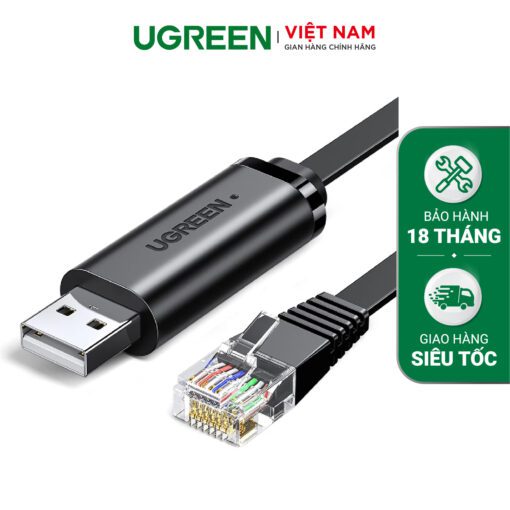 Cáp Console UGREEN CM204 50773 Dài 1.5m Chuyển USB 2.0 sang RJ45 FTDI (chuẩn 8 pin)